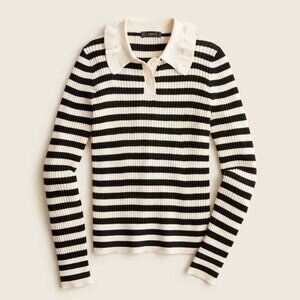 J. Crew Ruffle-collar ribbed merino wool sweater Black Striped Medium NWT